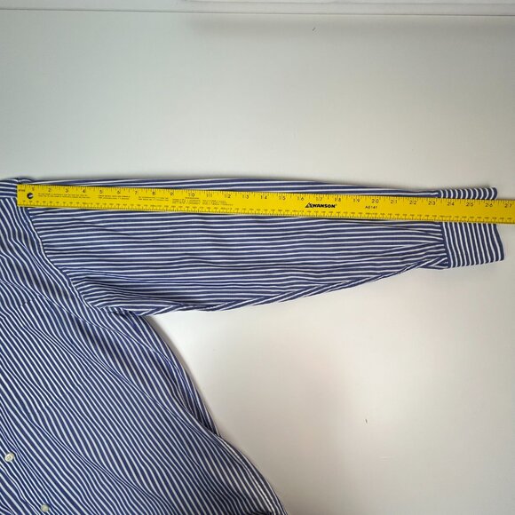 Nautica Shirt Mens 15.5 34/35 Blue White Striped Long Sleeve Button Down Cotton - Picture 11 of 12
